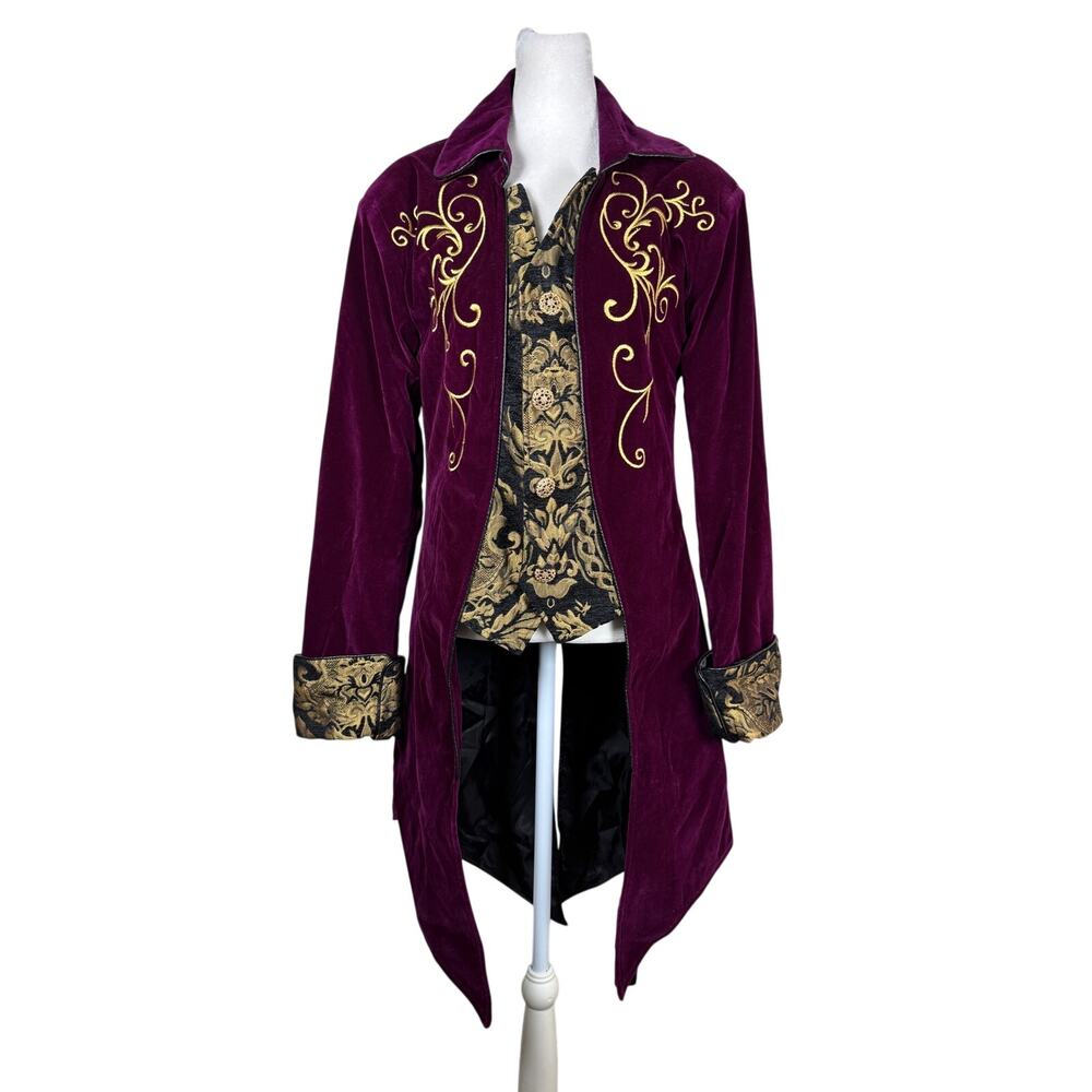 Retro 19th Century Victorian Steampunk Purple & Gold Velvet Tailcoat Jacket